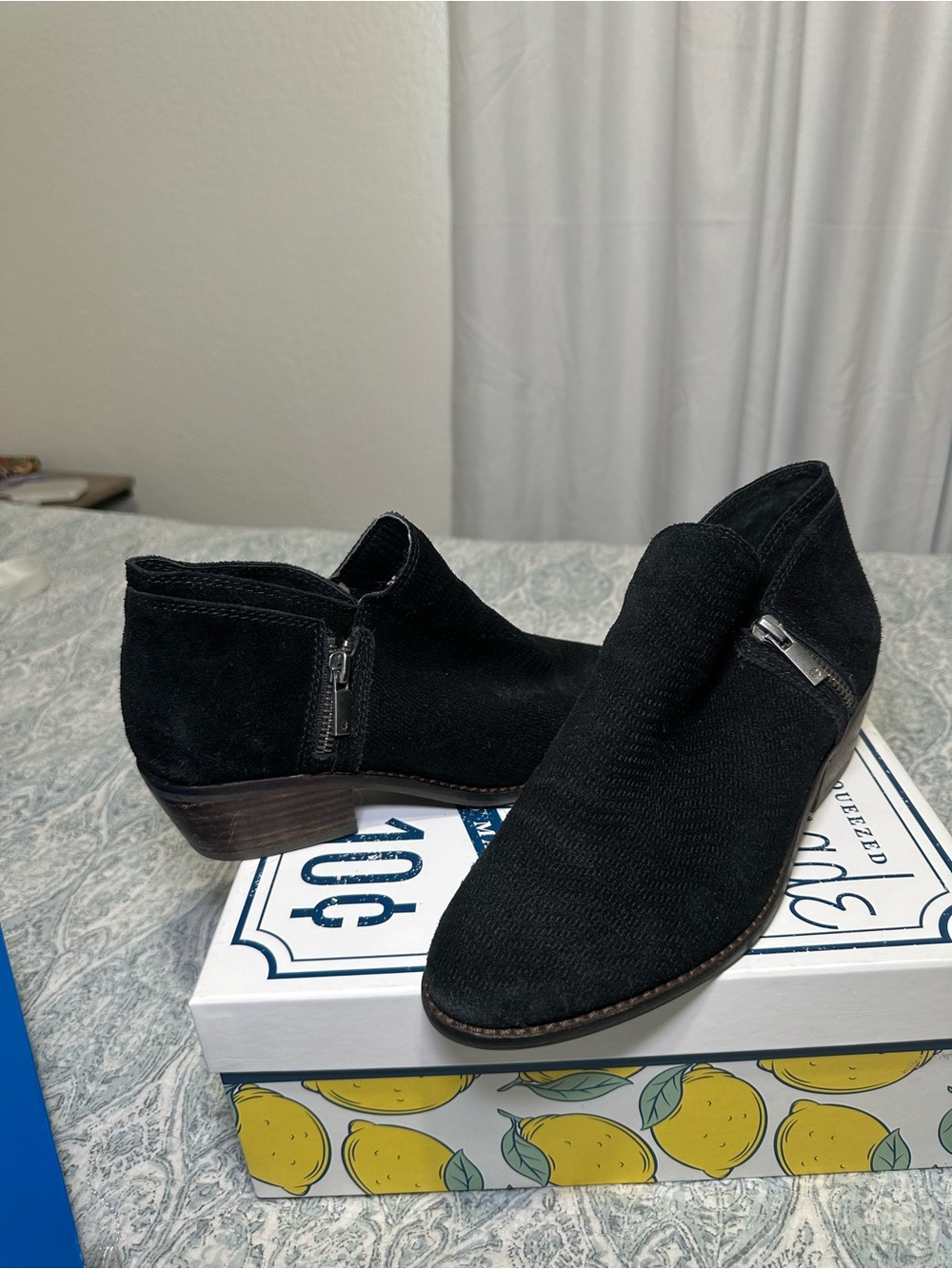 Black lucky brand Women's Suede Zip Ankle Booties